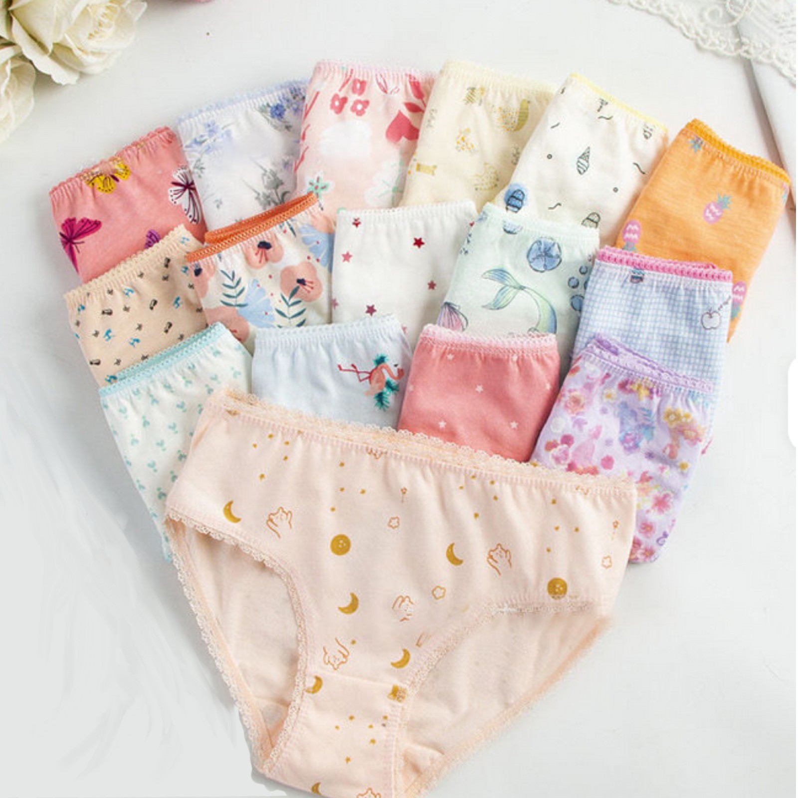 12 pack Girls Panties Underwear 100% Breathable Cotton Soft Elastic