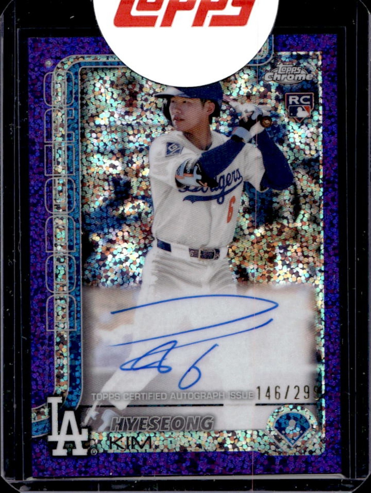 2025 Topps Chrome Hyeseong Kim Rookie Auto RC Purple Speckle Refractor #146/299