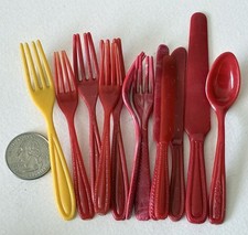 Vintage 12 Pc Childs Toy Plastic Flatware Silverware Play Set USA Misc Mixed Lot