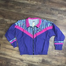 FILA Vintage Multi Color Track Windbreaker Jacket Womens xl nos