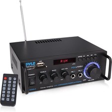 Pyle Compact Bluetooth FM Power Amplifier 100WX2 Max 2 Inputs w/ RCA Terminals