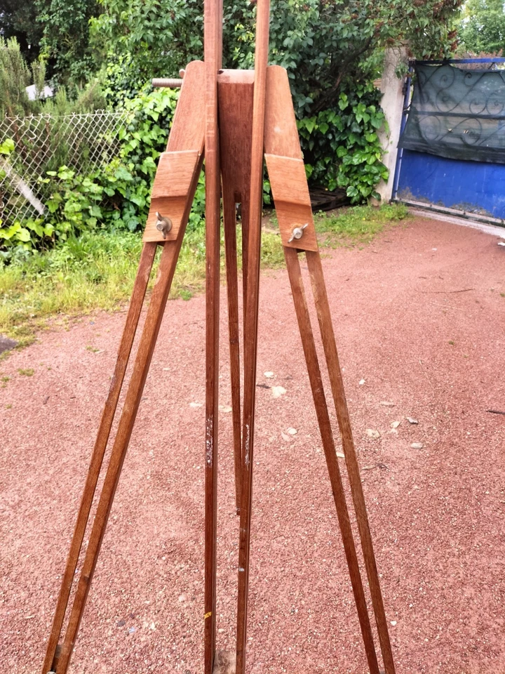 Ancien Chevalet En Bois , Trépied Pliable Et Réglage, Peinture - Photos Vintage - Photo 3/4