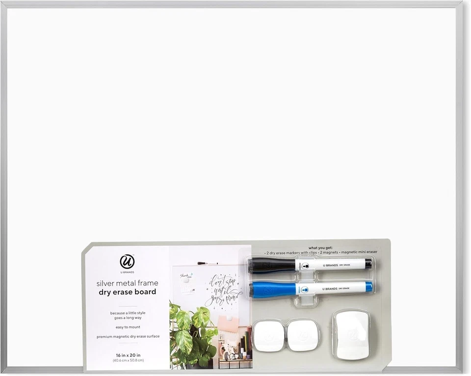 Elegante placa de apagamento a seco de alumínio prata com moldura 16 x 20 - inclui tudo! - Imagem 3 de 4