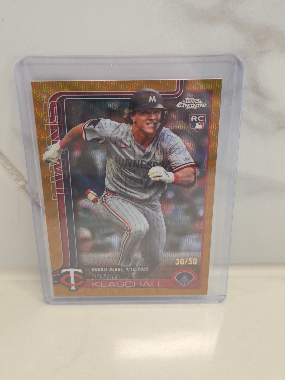 LUKE KEASCHALL 2025 TOPPS CHROME UPDATE ROOKIE DEBUT GOLD WAVE RC /50