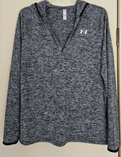 Under Armour Split Neck Heat Gear Hoodie Size L Black/White NWOT Lightweight