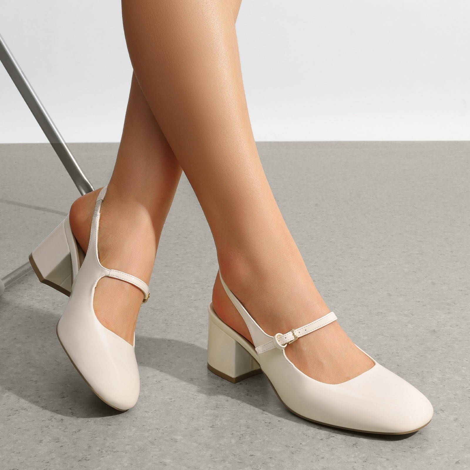 Women Mary Jane Square Toe Wedding Party Office Chunky Slingback Dress Pumps