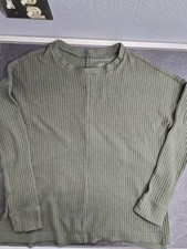 American Eagle Women's Green Waffle Knit Long Sleeve Round Neck Pullover Top XS