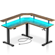 Standing Desk L Shaped with LED Light and Power Outlet, Electric Height Adjus...