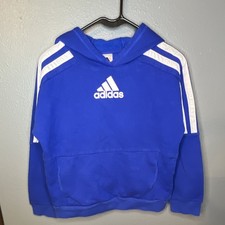 adidas Boys Blue Pullover Hoodie Logo Fleece Pocket L 14/16 Long Sleeve