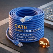 10Gbps Snagless Cat 6 Ethernet Cable, 25Ft, Blue Cat6 Cable, Ethernet Cord