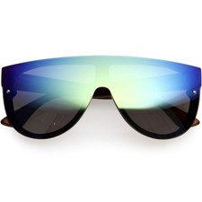 - Modern Fashion Flat Top Flash Mirror Shield Plastic Aviator Sunglasses Blu...