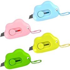 Cloud Retractable Box Cutter 4 Pack - With Key Rings,Safe Auto-Retract Design...