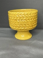 Haeger Vintage Pottery Speckled Yellow Roped Footed Pedestal Pot USA 133