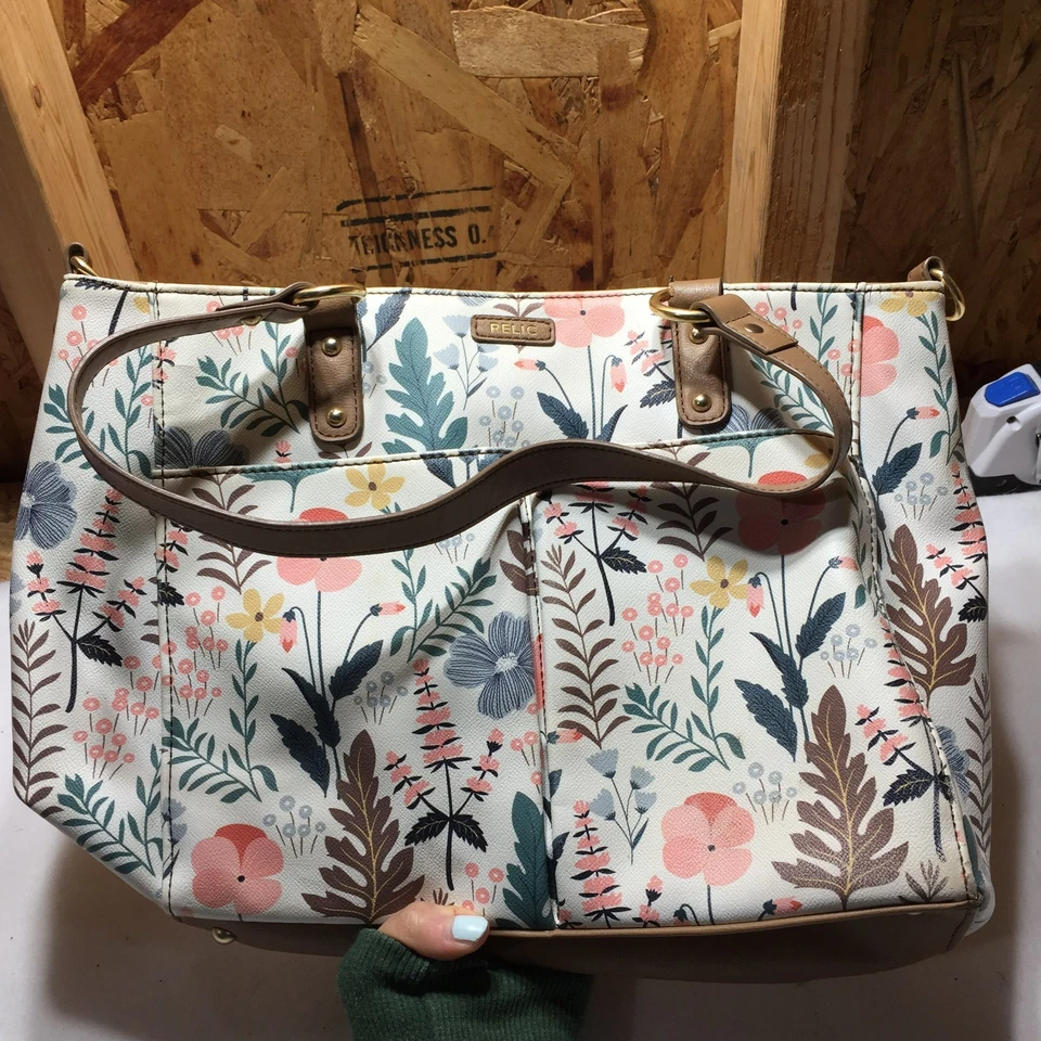 Bolso de Mano Reliquia Floral Marrón Imitación Cuero Asas SIN CORREA PARA EL HOMBRO Foto 2 de 4