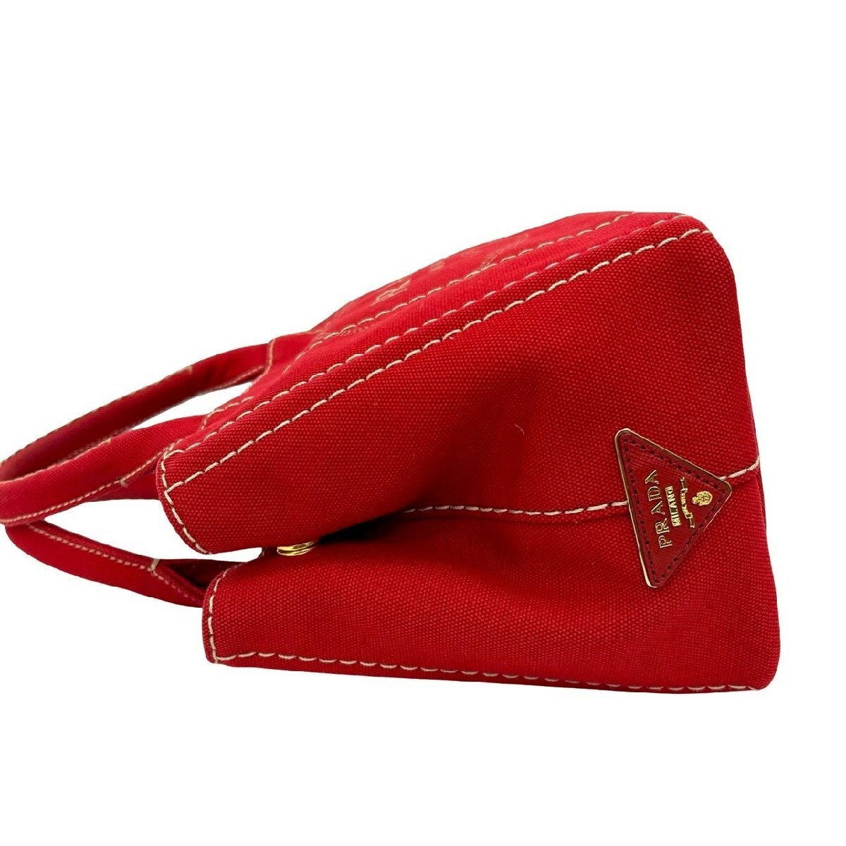 PRADA Canapa Logo Checkered Canvas 2way Handbag Mini Tote Bag Shoulder Bag Red 0 thumbnail 6