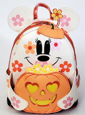 Loungefly Disney Minnie Mouse Floral Pumpkin Glow In Dark Light Up Mini Backpack