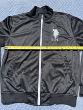 U.S. Polo Assn. Mens Track Jacket Full Zip Pockets Black/White Logo M