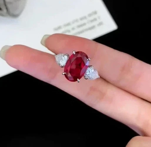 4.30Ct Oval Cut Natural Ruby Diamond Wedding Ring 18K Real White Gold 6 7 8 - Image 3 of 4