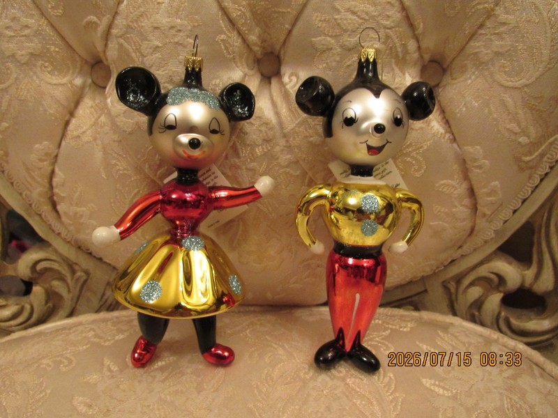 VTG Christopher Radko Kissing Cousins Mickey & Minnie Mouse Christmas Ornaments