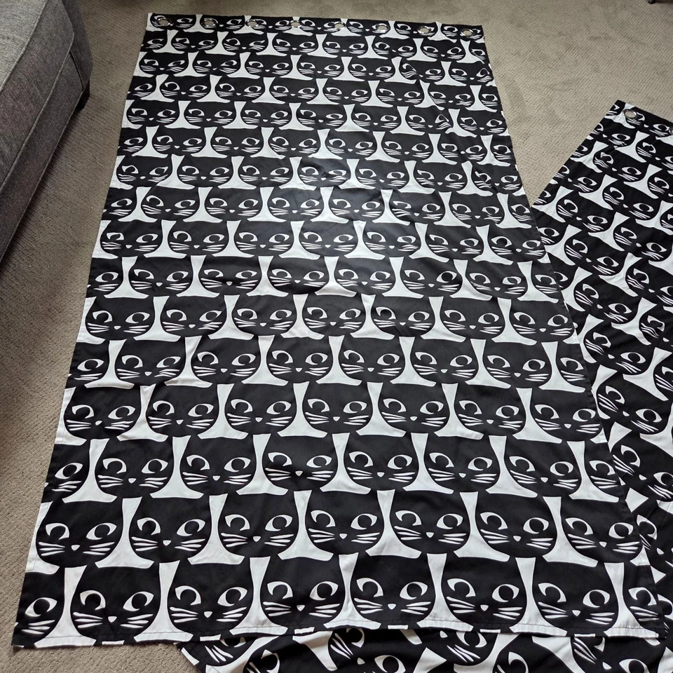 IKEA Mattram Black Cat Face 2 Curtains Panel Pair Grommet Top 98X57 - Image 3 of 4