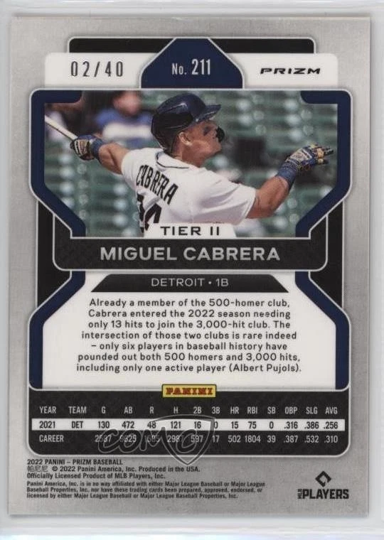2022 Panini Prizm Tier II Bronze Donut Circle Prizm /40 Miguel Cabrera #211 - Image 2 of 2