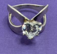 Heart Shaped Cubic Zirconia 925 Sterling Silver Ring Sz 7 Birthday Christmas
