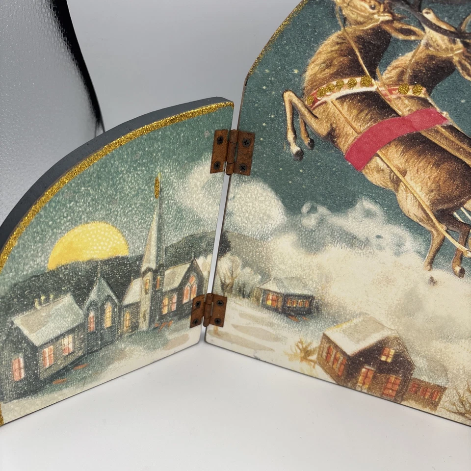 Nuevo con etiquetas Trineo de Papá Noel Ciervos Decoración de pie Primitivos Kathy Annie Schickel De Colección Look Foto 3 de 4