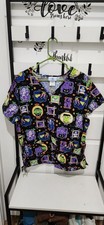 Womens Size Large SB Scrub Top. Halloween Skeletons, Witches And Black Cats.