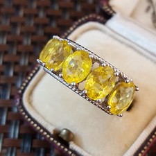 Sterling Silver Ring Natural Yellow Sapphire Ring, 6.5ct UK Size P 1/2 US 7.75