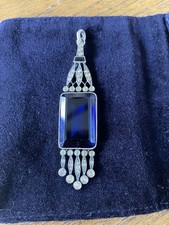 Original Art Deco Knoll & Pregizer Silver 935 Diamond & Sapphire Paste Pendant