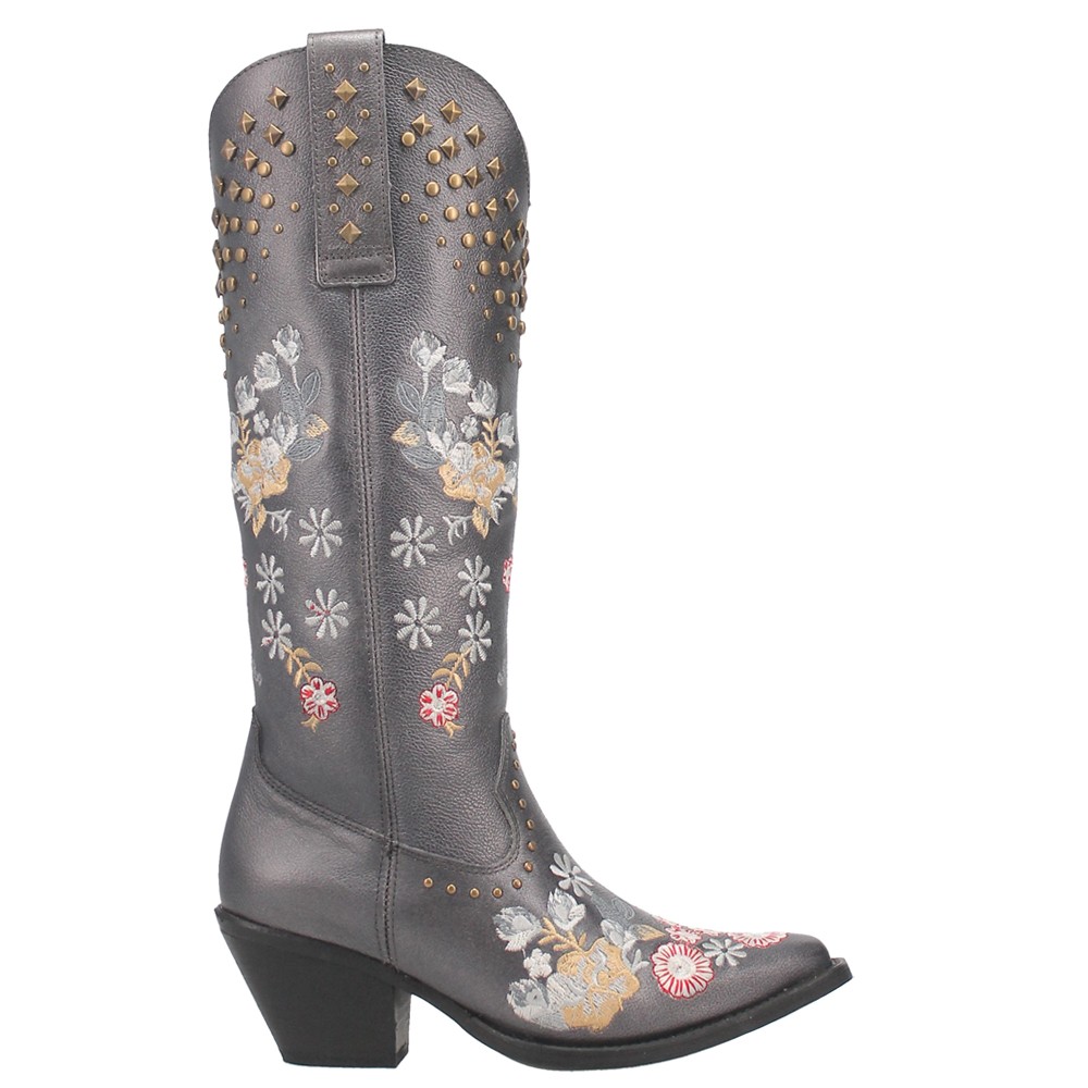 Dingo Poppy Floral Embroidered Metallic Studded Snip Toe Cowboy Womens Grey Cas 12690₽