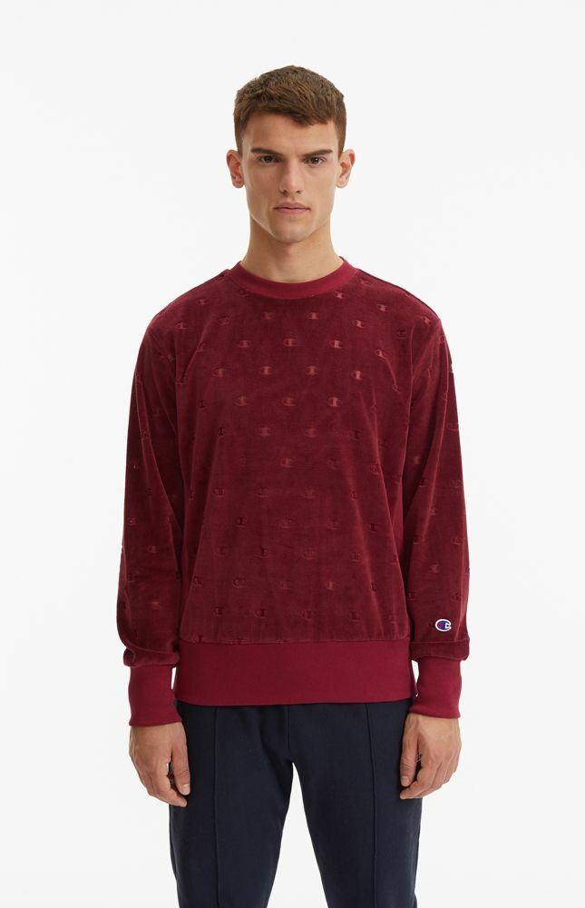 Champion Velour Logo Sweatshirt Men's Burgundy Crewneck Activewear  Sportswear | eBay