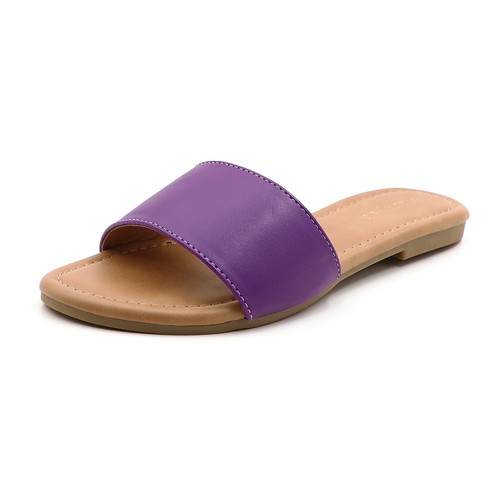 Glaze Women's Classic Slide Sandals Faux Leather Tan Footbed Casual Flat Slip-On - Picture 52 of 91