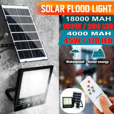 Outdoor Flood Light 25W-100W Solar Dusk Dawn LED Road Lamp+Solar Panel+Remote