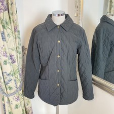 Barbour Uk 14 Black Soft Quilted Popper Close Fleece Line Coat Padded Collar