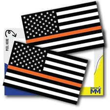 Magnet Me Up Orange Line American Flag Decal Sticker, 3x5" Blk/Org/Wht- USA Made