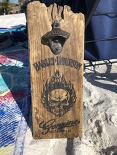 Hand Made Sun-Burned Harley Davidson sign/bottle opener (#1) Driftwood Beer