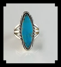 Handcrafted Sterling and Kingman Turquoise Ring Size 7 3/4