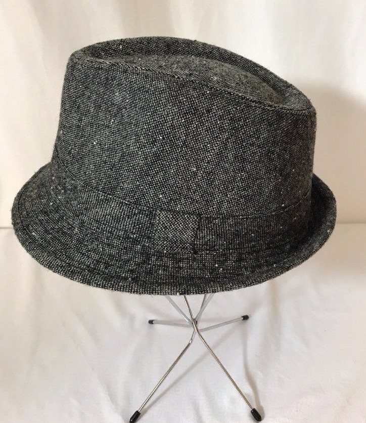 Vtg Mens Womens Hat Fedora Player Trilby Tweed Wool Blend Med Large Gray  Black