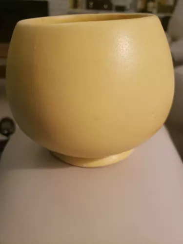 Vintage Art Pottery vase, Matte yellow, Arts Crafts ? 4.5x4.5" approx,  as is