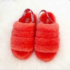 UGG FLUFF YEAH SLIDE SHEEPSKIN SLIPPERS HIBISCUS PINK NEW Size 6
