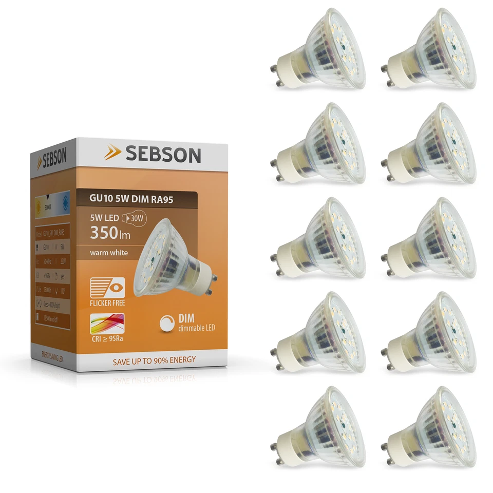 10x LED Lampen GU10 5W dimmbar, RA95 flimmerfrei, 230V Leuchtmittel warmweiß SEB - Bild 2 von 4