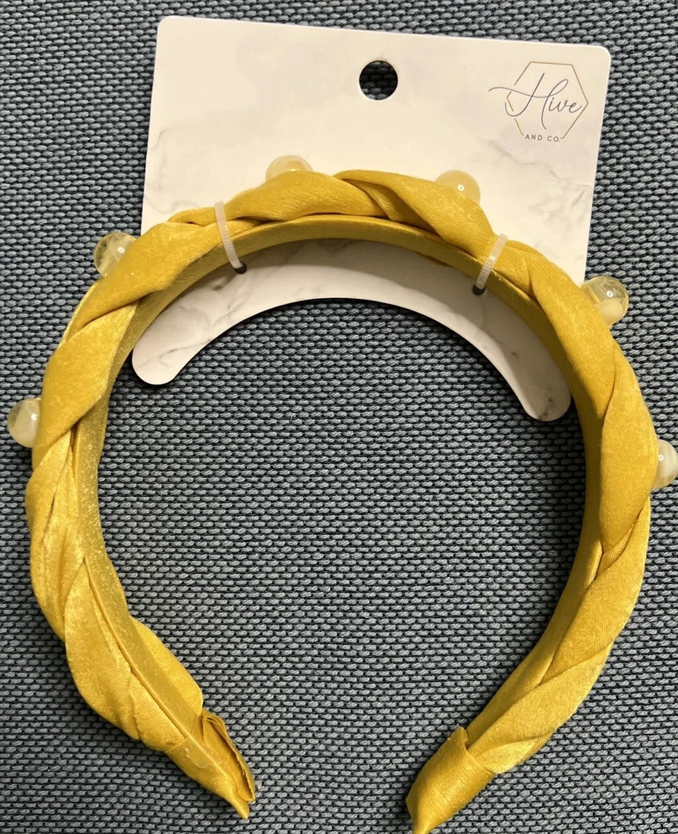 Hive Co. beaded braided headband hair accessory Mustard Golden Yellow NEW
