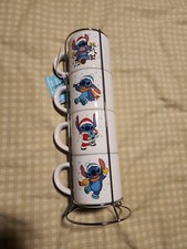 Disney Stitch Christmas Holiday Stackable Coffee Mug Set of 4 New Rare