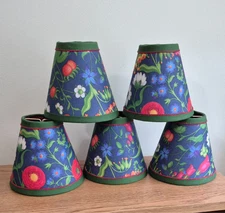 Chandelier Mini Lamp Shades: Set of Five(5); Blue Floral with blue inside lining
