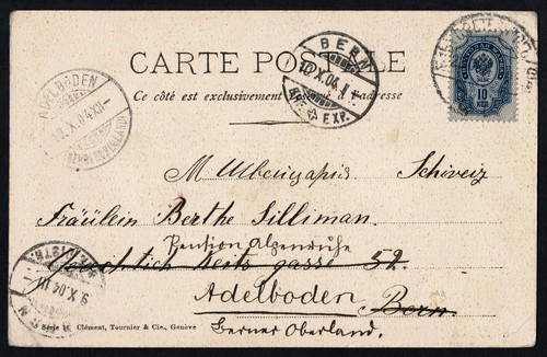1904 Postcard, Girl with Dog, Russia to Switzerland, 10k Blue, Adelboden - Picture 3 of 3