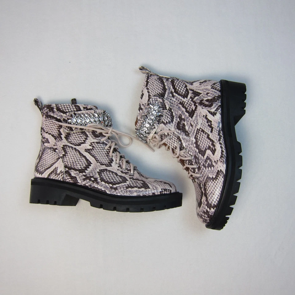 Antonio Melani DAYNZIE Botas de Combate Estampado de Serpiente con CORREA BLING Nuevas Talla 7.5M Foto 3 de 4