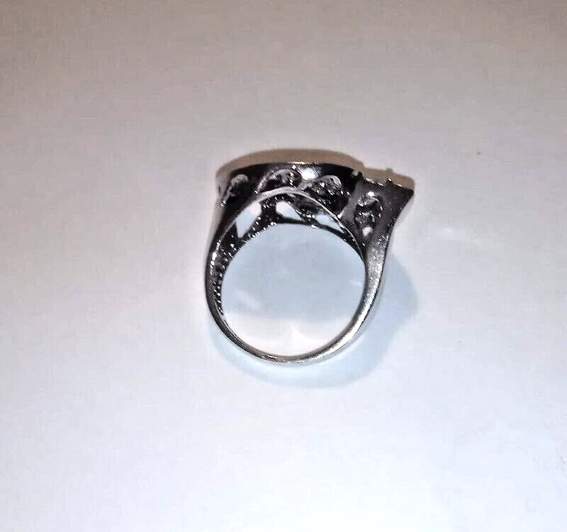 🦋 Art Deco Stupendo ANELLO ARGENTO Sterling 925 con Zirconi bianchi a baguette - Immagine 4 di 4