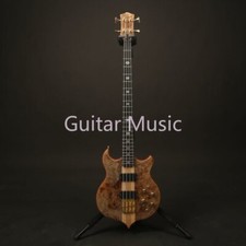 Custom Burl Maple Top 4 String Electric Bass Gold Hardware Neck Thru Body