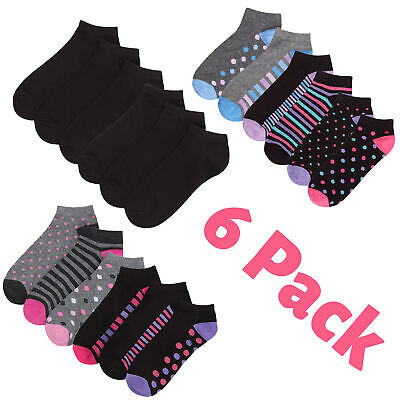 3 Pairs Ladies Womens Colour Pattern Cotton Trainer Liner Sport Ankle Socks Lot